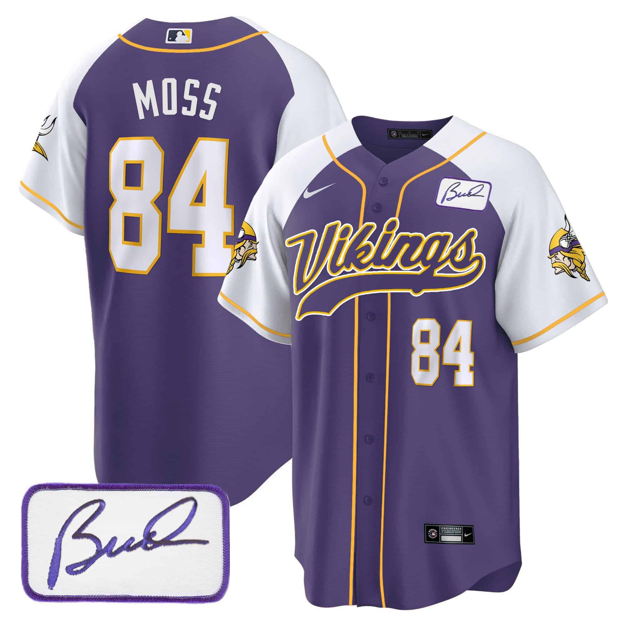 Men Minnesota Vikings #84 Moss Purple 2024 Nike Bud Grant Patch Classic Baseball NFL Jersey->nfl t-shirts->Sports Accessory